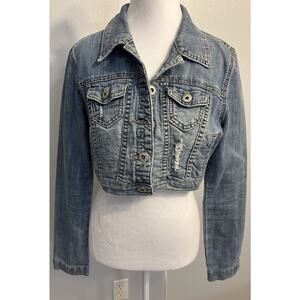 VTG 90s Denim Jacket Women’s M Cropped Western Dollhouse Sexy Cowgirl Hipster